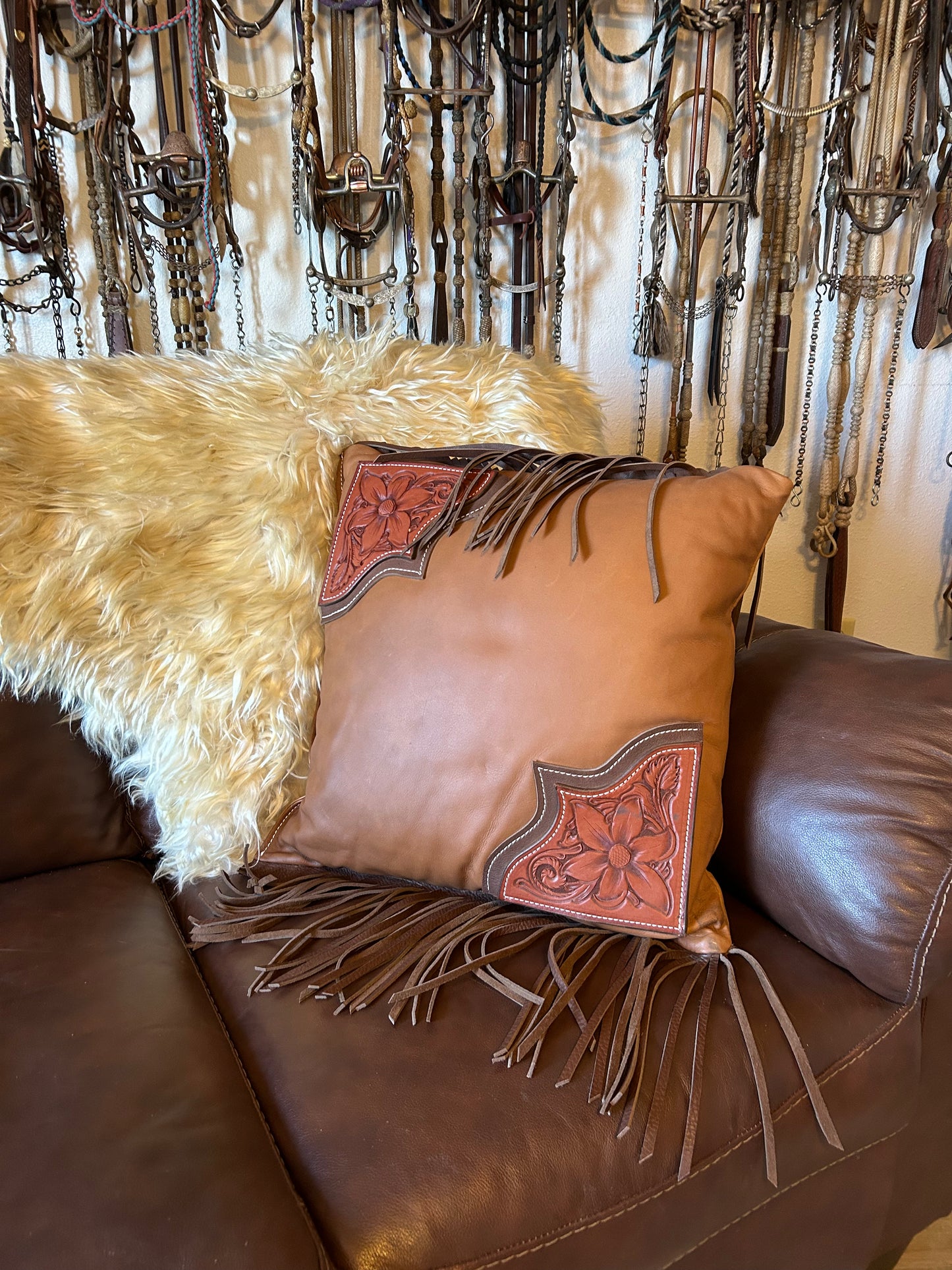 Fringed throw pillow