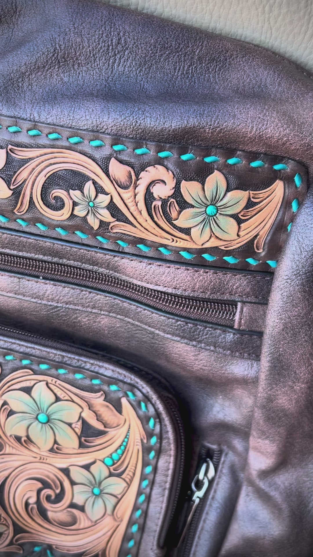 chocolate glendale leather backpack Turquoise Chocolate BackPack