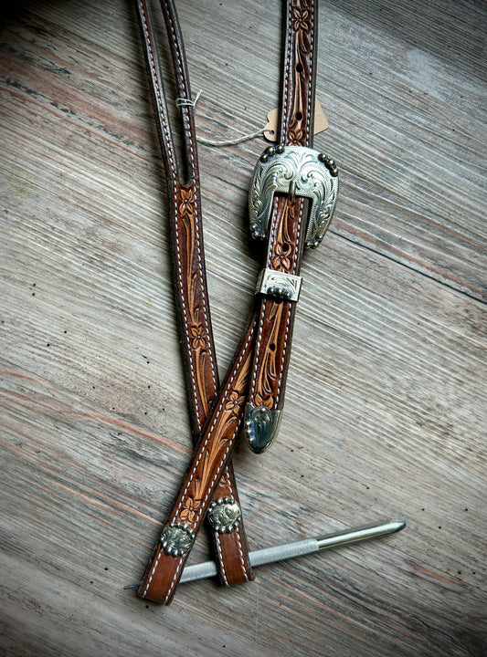 Floral Tooled Split-Ear Headstall