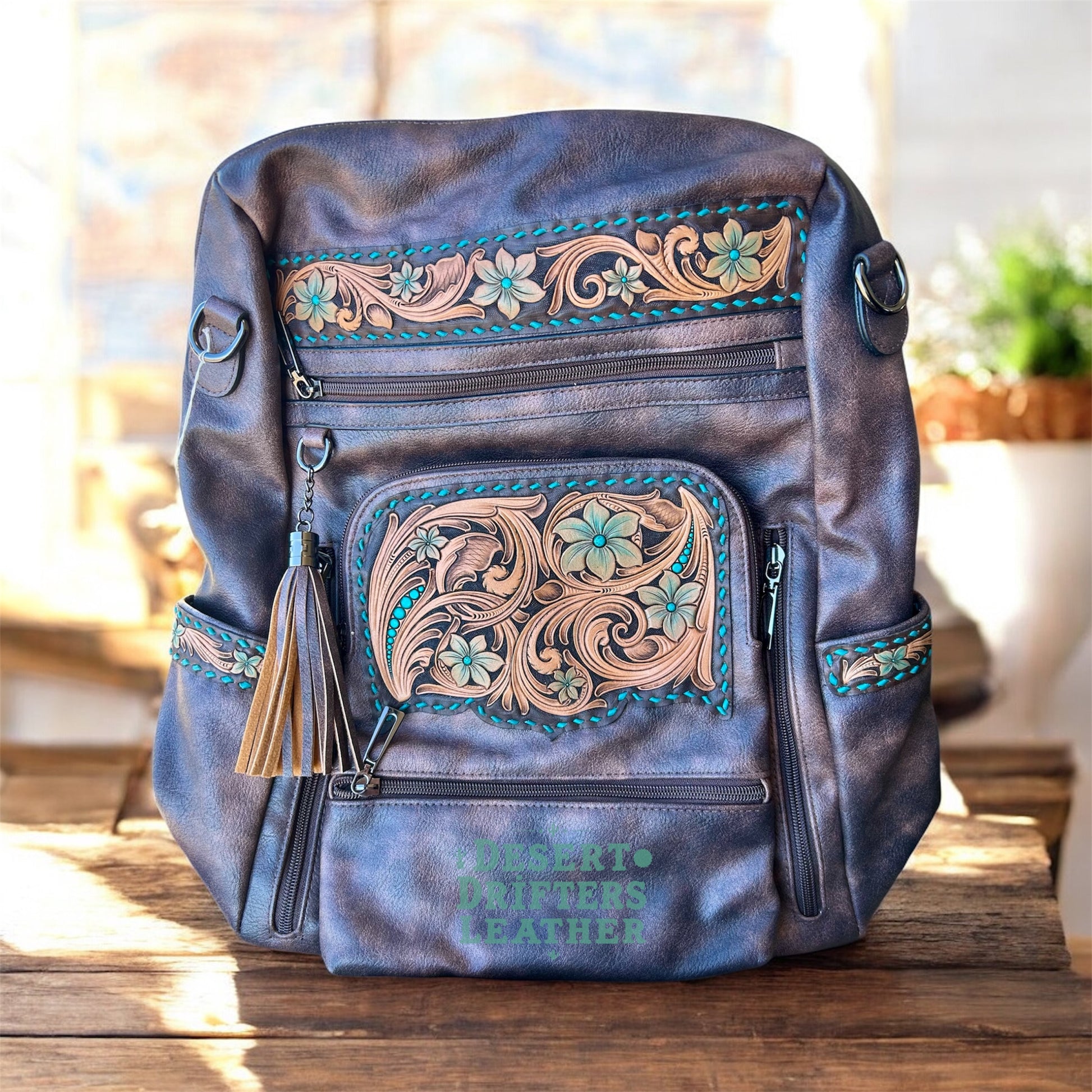 chocolate glendale leather backpack Turquoise Chocolate BackPack